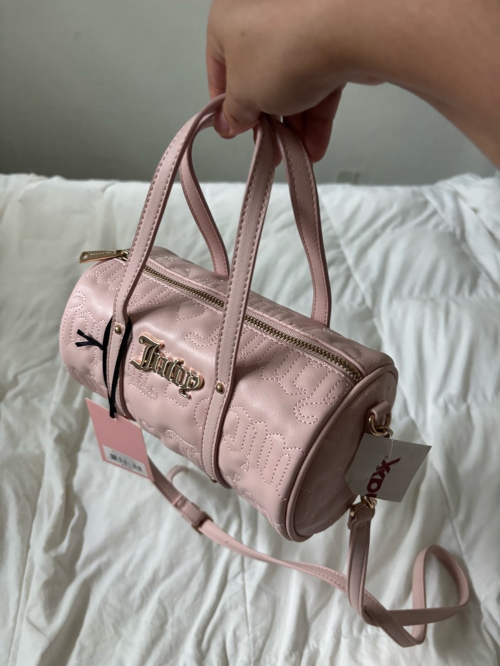 Juicy Couture Light Pink Quilted Mini Barrel Bag with Logo - Picture 3 of 4